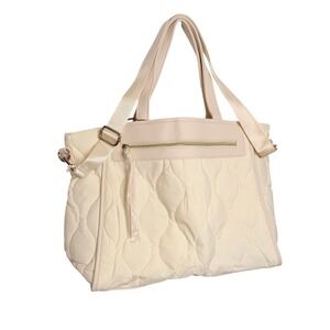Quilted Laptop Tote Bag Cream Large Work Travel Commuter Bag Quiet Luxury Chic